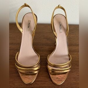 Miu Miu metallic gold strappy heel sandals